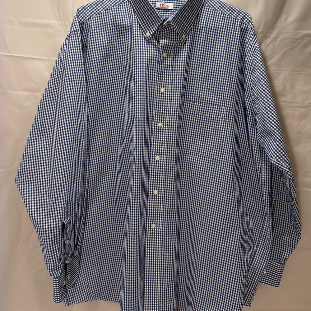 Izod Men's Navy Gingham Button Down Shirt